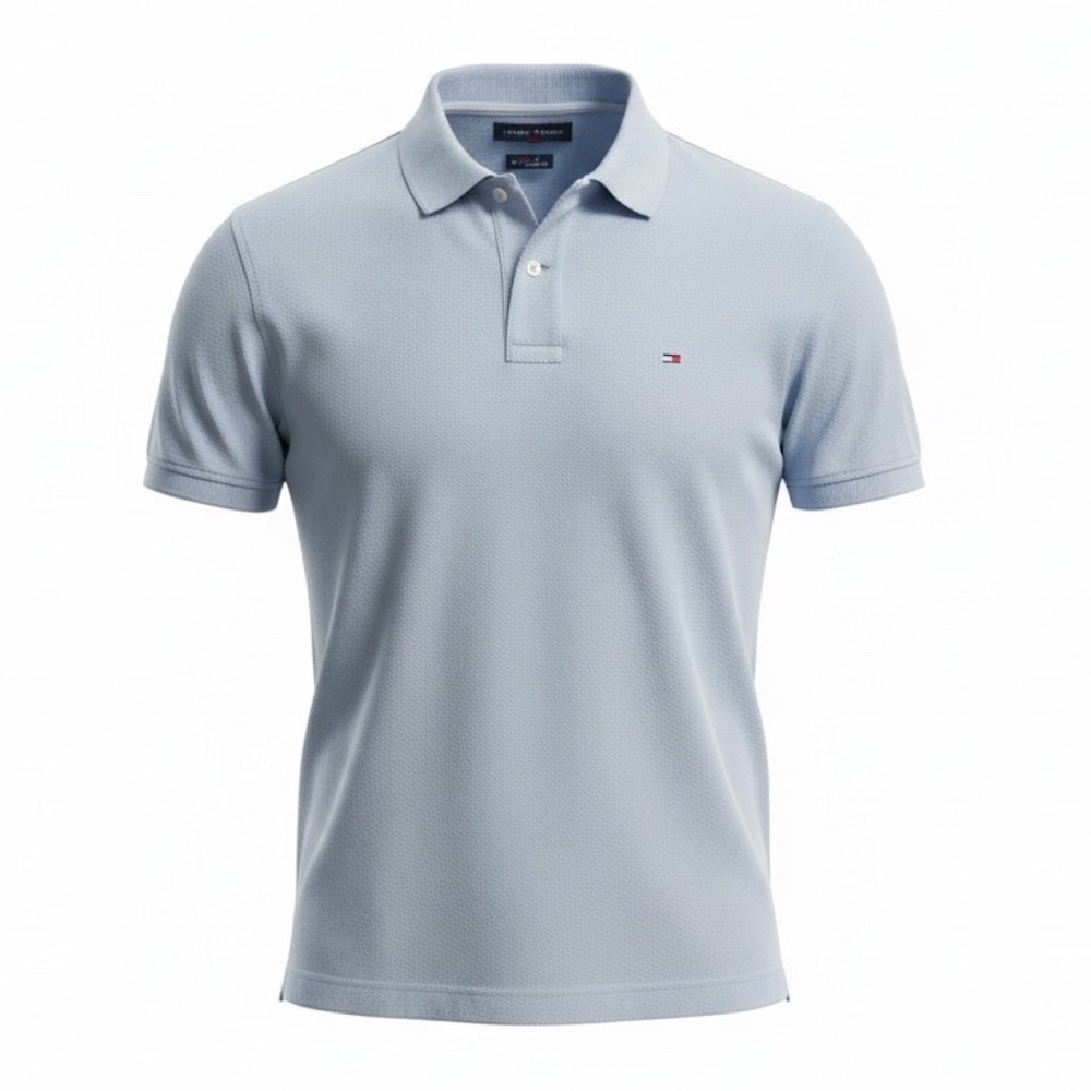 Tommy Hilfiger Men Knit Logo Short Sleeve Polo Shirt Size XL Stretch Blue Preppy